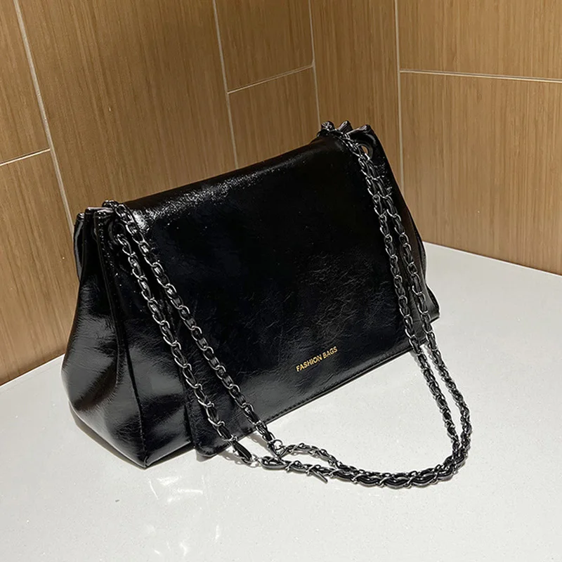 Bolsa de ombro vintage para mulheres, bolsas crossbody, couro PU sólido, grande capacidade, bolsas femininas, moda, novo, 2023