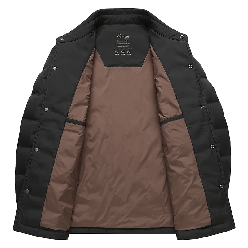 Men Turn Collar 90 Duck Down Jacket Lightweight Button Puffer Coat Water Resistant Business Casual Winter Outerwear
