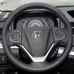 For Honda CR-V CRV 2012 2013 2014 2015 2016 Hand-stitched non-slip black genuine Leather car Steering Wheel Cover