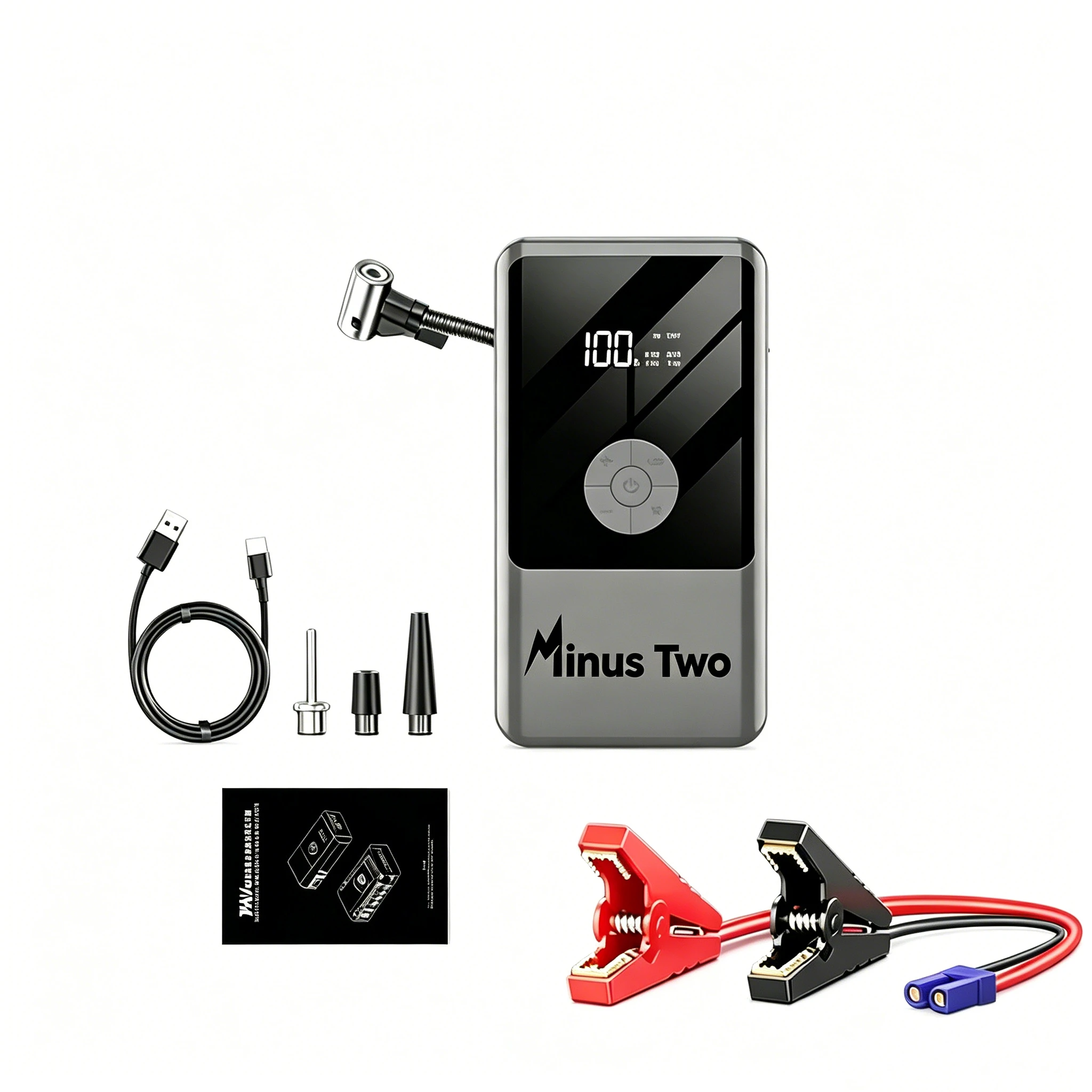 Compact Car Jump Starter Emergency Vehicle Booster with Multi-Type Charging Cable Kit & Flashlight
