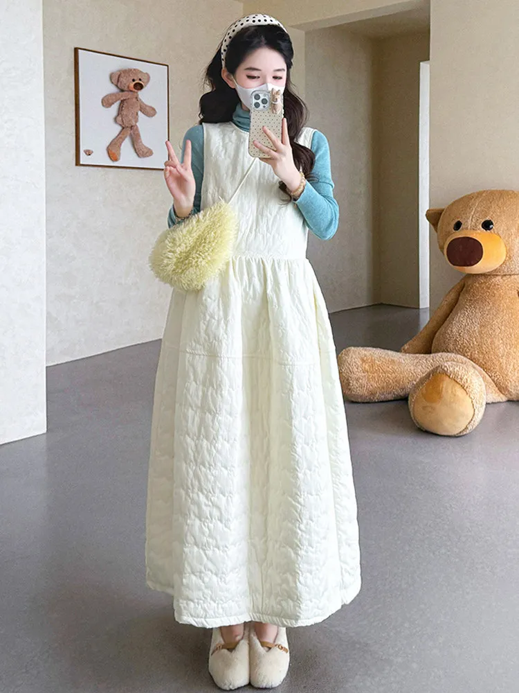 Sweet High-End Feeling Cotton Vest Dress Women's Autumn Winter Korean Version Large Size Loose Puffy Doll Skirt Two-Piece Set