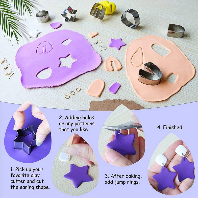 Polymer Clay Cutters, 23 Pcs DIY Clay Cutters Shapes For Polymer Jewelry Maker With Earring Cards Hooks DIY Plastic Bags