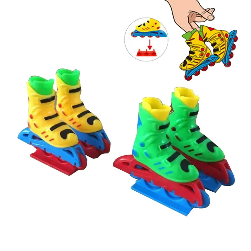 1Pair Novelty Finger Inline Skates Adults Kids Decompression Mini Ice Roller Skate Desktop Game Finger Toys Children Boys Gifts