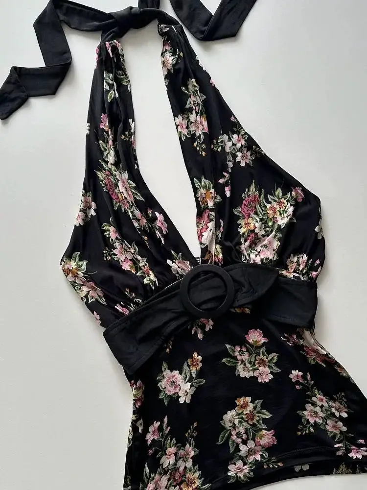 

Sweet Halter Floral Print Y2k Clothes Goth Slim Backless Sexy Harajuku Korea Crop Tops 90s Vintage Punk Fashion Summer Emo Fairy