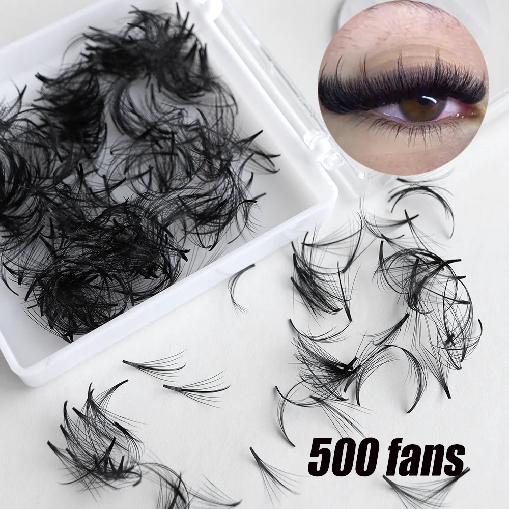Ruthkey Wispy Loose Fan Lash Pointy Base5D7D9D 500 Fans Dark Black Premade Sandwich Spikes Russian Volume False Lashes Extension