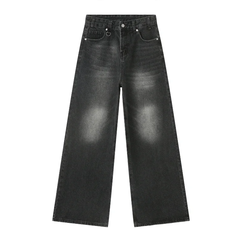 Neue männer Lose Jeans Schwarz und Grau Retro Amerikanischen Stil Gerade Breite bein bodenlangen Denim Lange Hosen streetwear Männlich