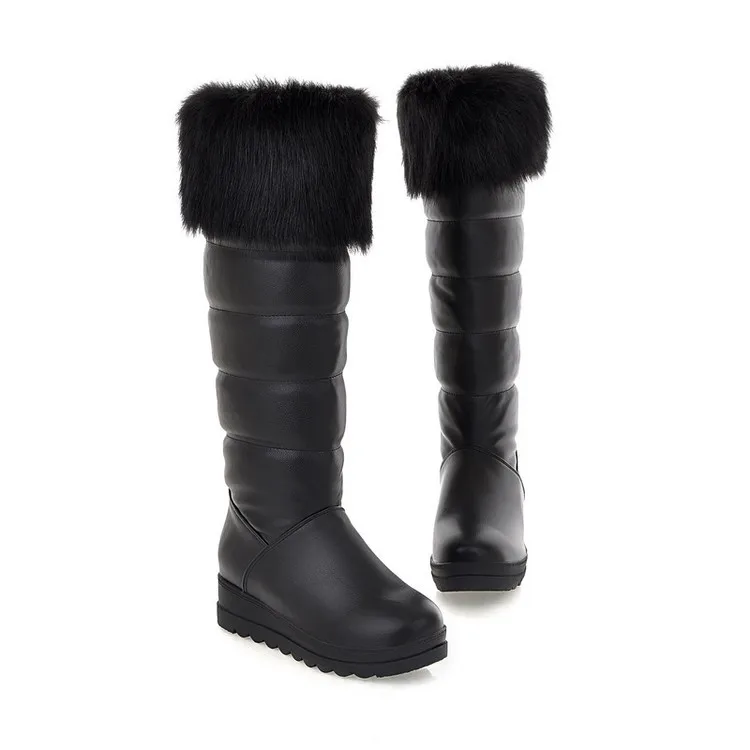 

Size34-42 Women winter boots plush collar middle boot White Black color boots faux wool shoes slip on snow boots