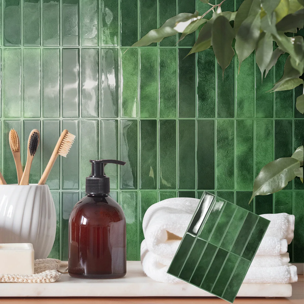 Mosaic kitchen oil-proof and high-temperature resistant 3D self-adhesive wall stickers, waterproof tile decoration for bathrooms