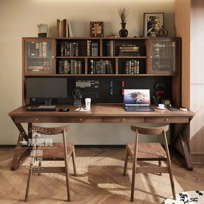 Medieval solid wood desk with drawers Home study Computer desk Bedroom study table Worktable Double desk