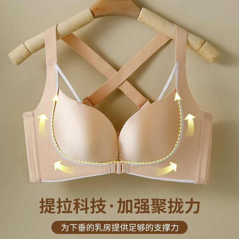 Women's Full Figure Wire Free Smooth Plus Size Bra Minimizer Bra Front Buckle Underwear 36-52CDE Plus Size No Wire Rims Bras