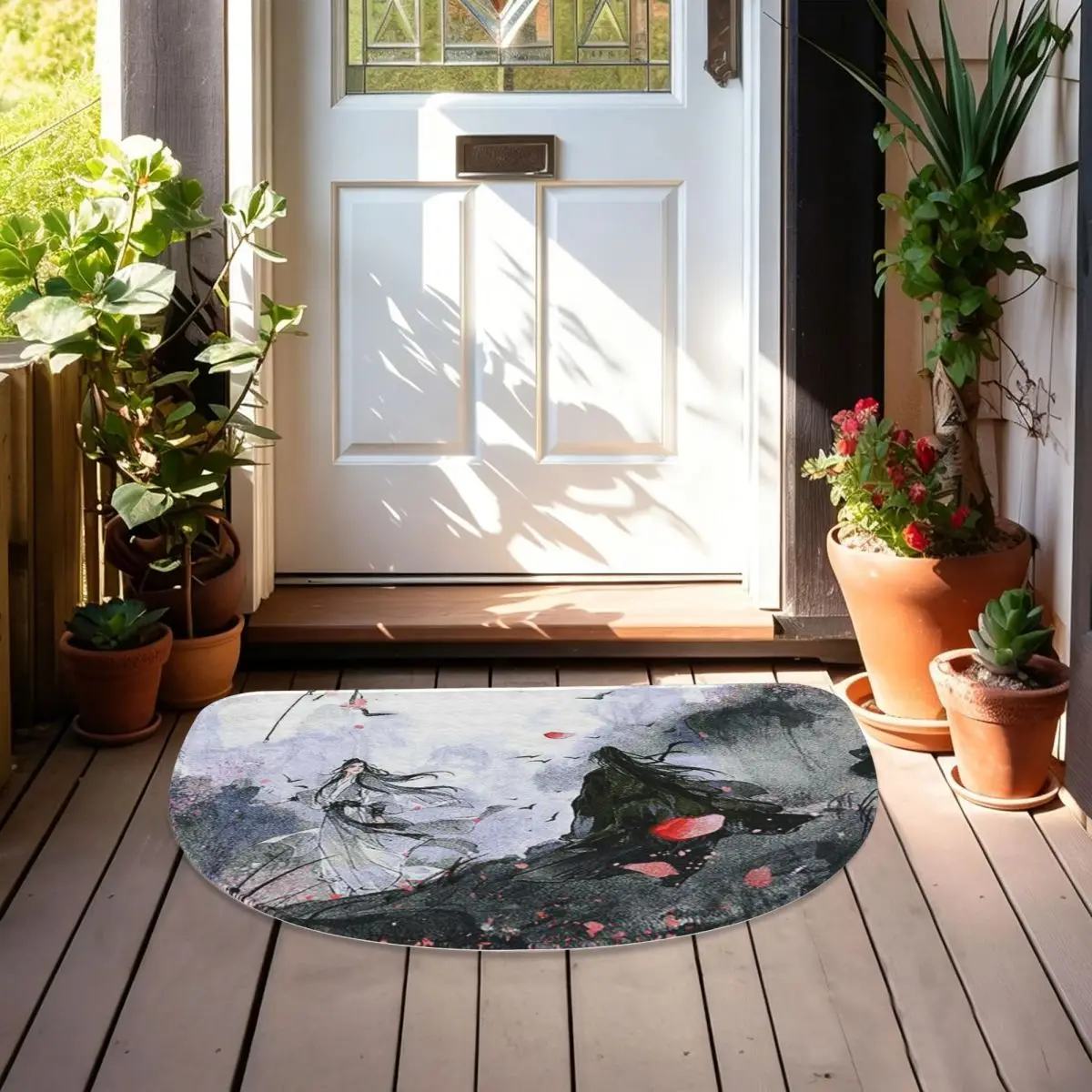 The Untamed WangXian Bunny Mo Dao Zu Shi Soft Flannel Half Round Doormat Non Slip Bathroom Mat Absorbent Floor Carpet for Home