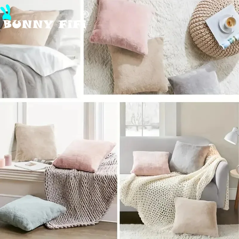 Super soft disposable pillow box made of artificial rabbit fur, luxurious and warm plush decoration, pillow cushion cover, sofa,