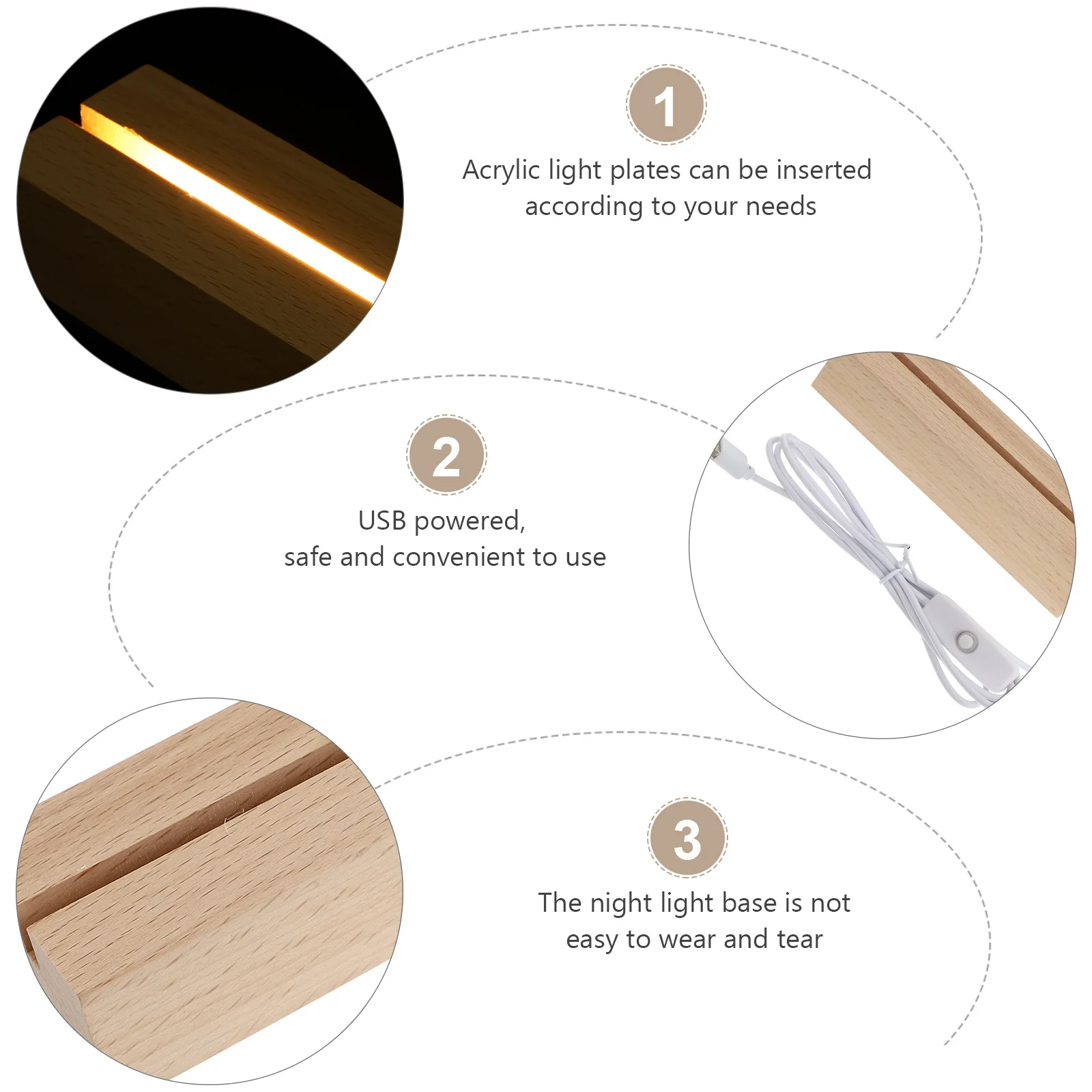 

1pc Creative Led Glowing Light Base Luminous Board Holder Wooden Lighting Stand Decorative Night Lamp Display Home Adorn