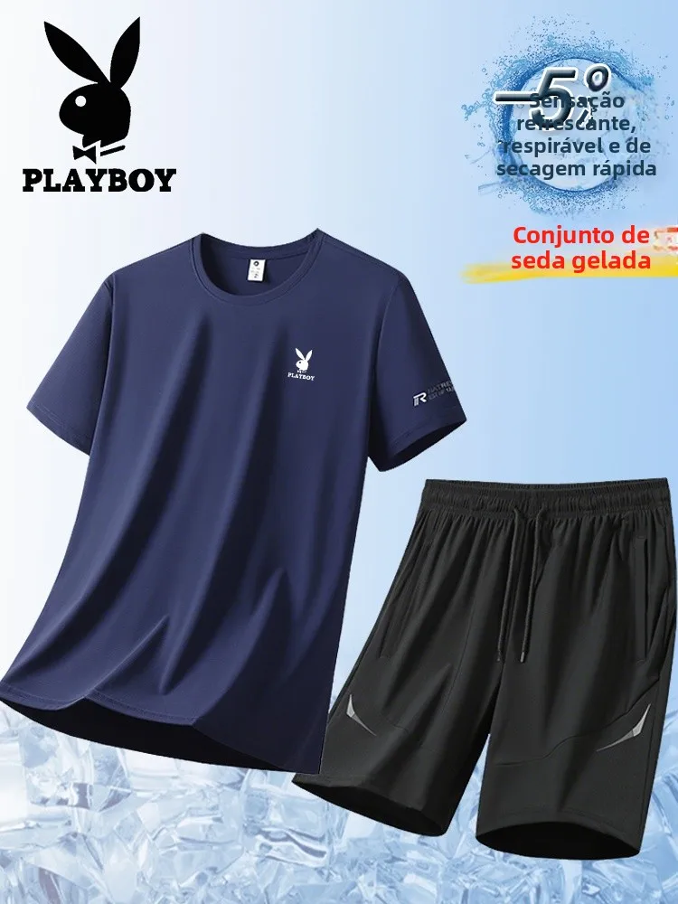 men's-summer-short-sleeve-sportswear-set-breathable-round-neck-t-shirt-quick-dry-casual-fitness-outfit-polyester-fabric