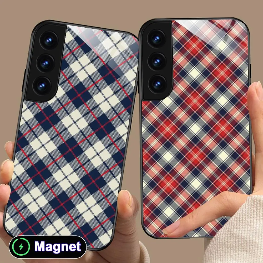

Lattice Grid Phone Case for Samsung Galaxy S26 S25 S24 S23 S22 S21 S20 Note20 Plus FE Ultra Glass Magnet Cover
