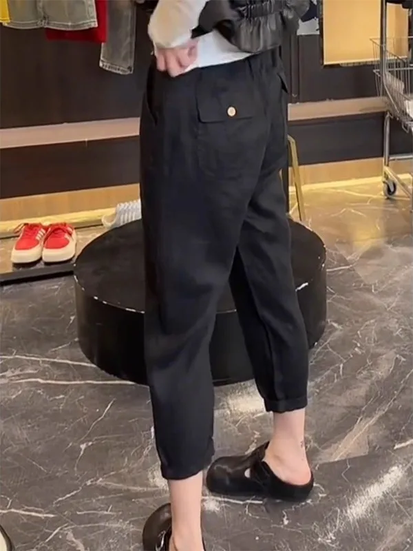 Hoge taille katoen linnen harembroek dames zomer dunne losse plus size casual wijde pijpen broek vintage rechte snit ket ontwerp