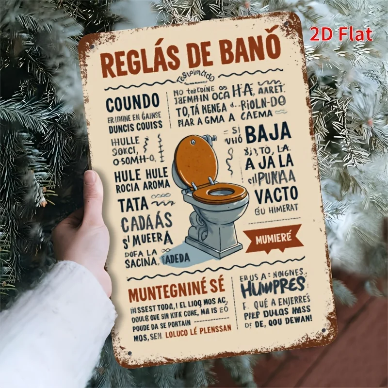2D Flat,1pc Spanish Bathroom Rules Sign-Vintage Spanish Style  Decorative Plaque Spanish Language Text for Housewarming Gift