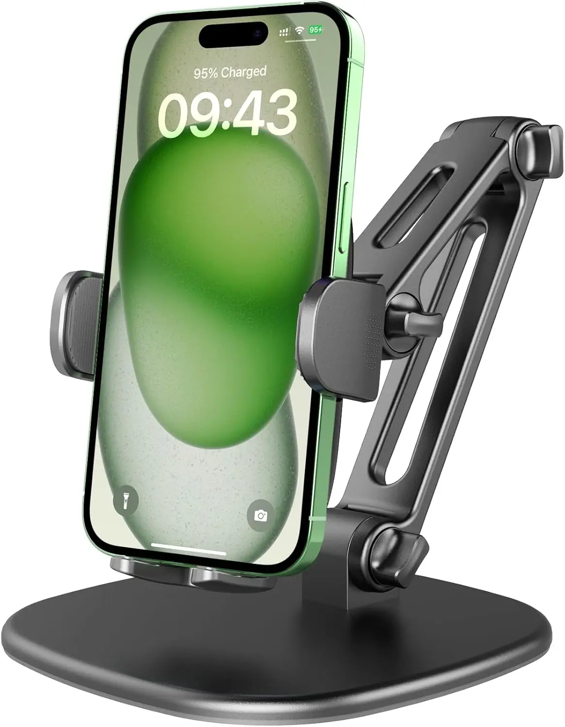 

Adjustable Phone Stand with 360° Rotation, Heavy Base & Triple-Clamp Holder - Compatible with iPhone & Android Phones
