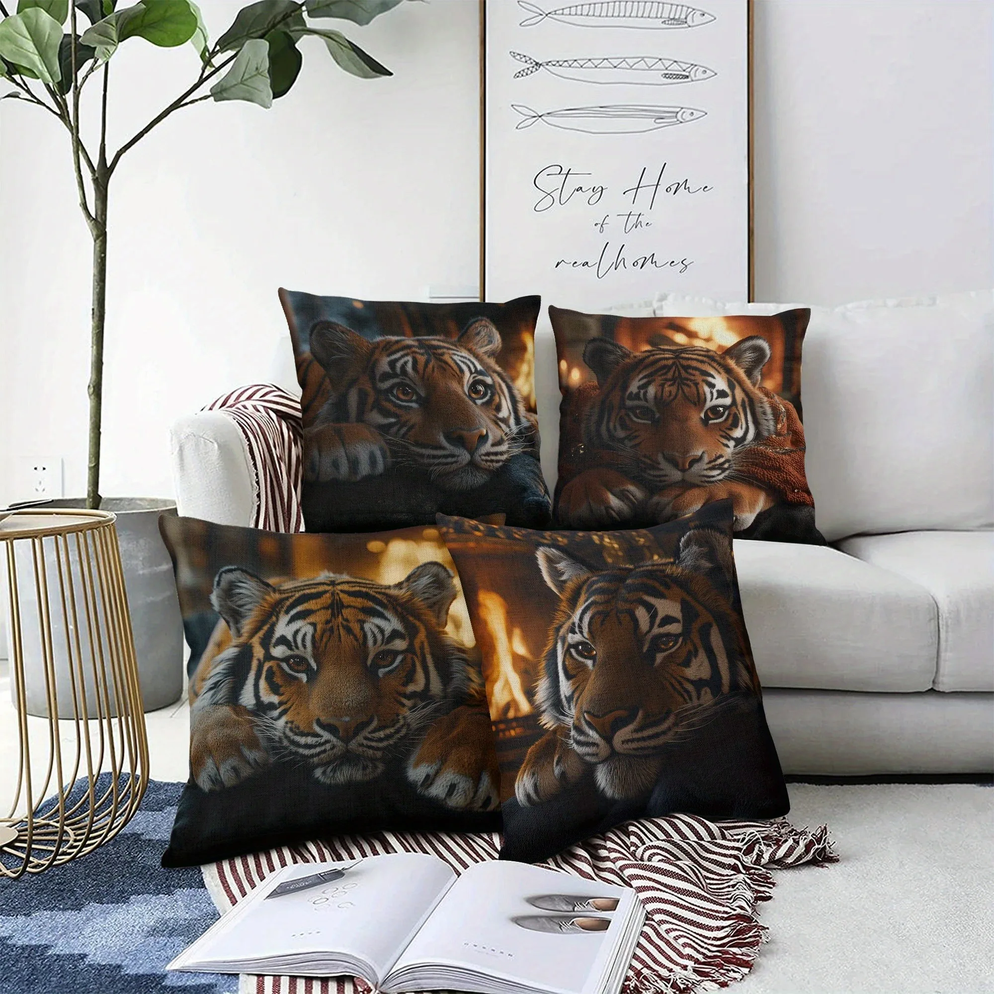 Cute tiger decorative pillowcase, ultra-soft polyester material living room sofa backrest car pillowcase home decoration