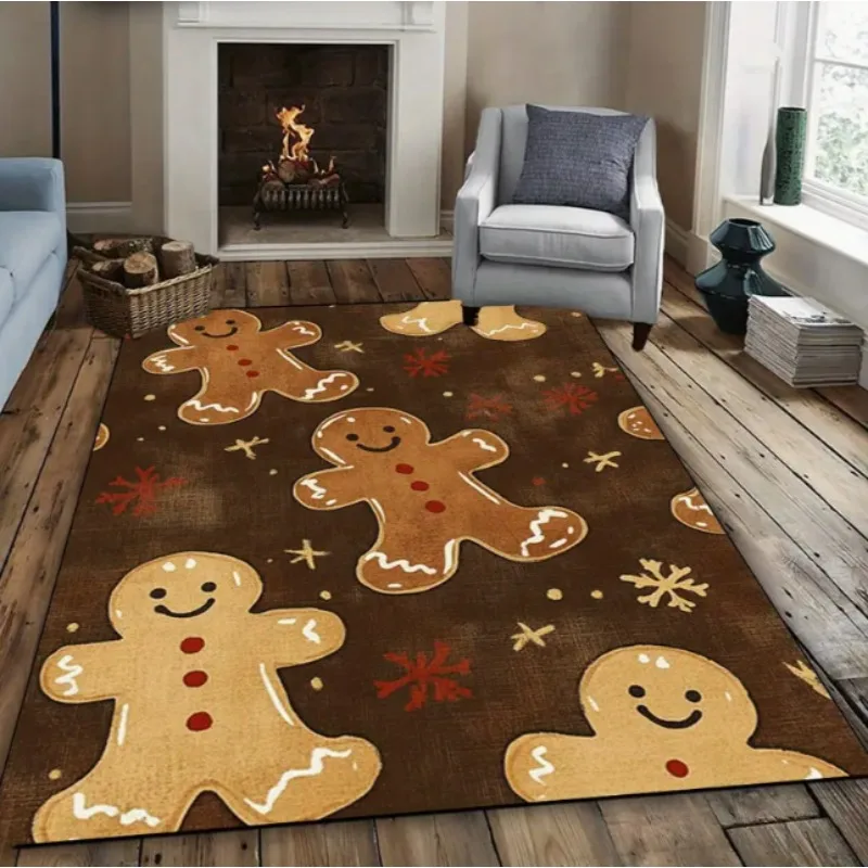 

Christmas Gingerbread Man Candy Striped Area Carpet Polyester Outdoor Carpet Rectangular Living Room Bedroom Terrace Large Mats