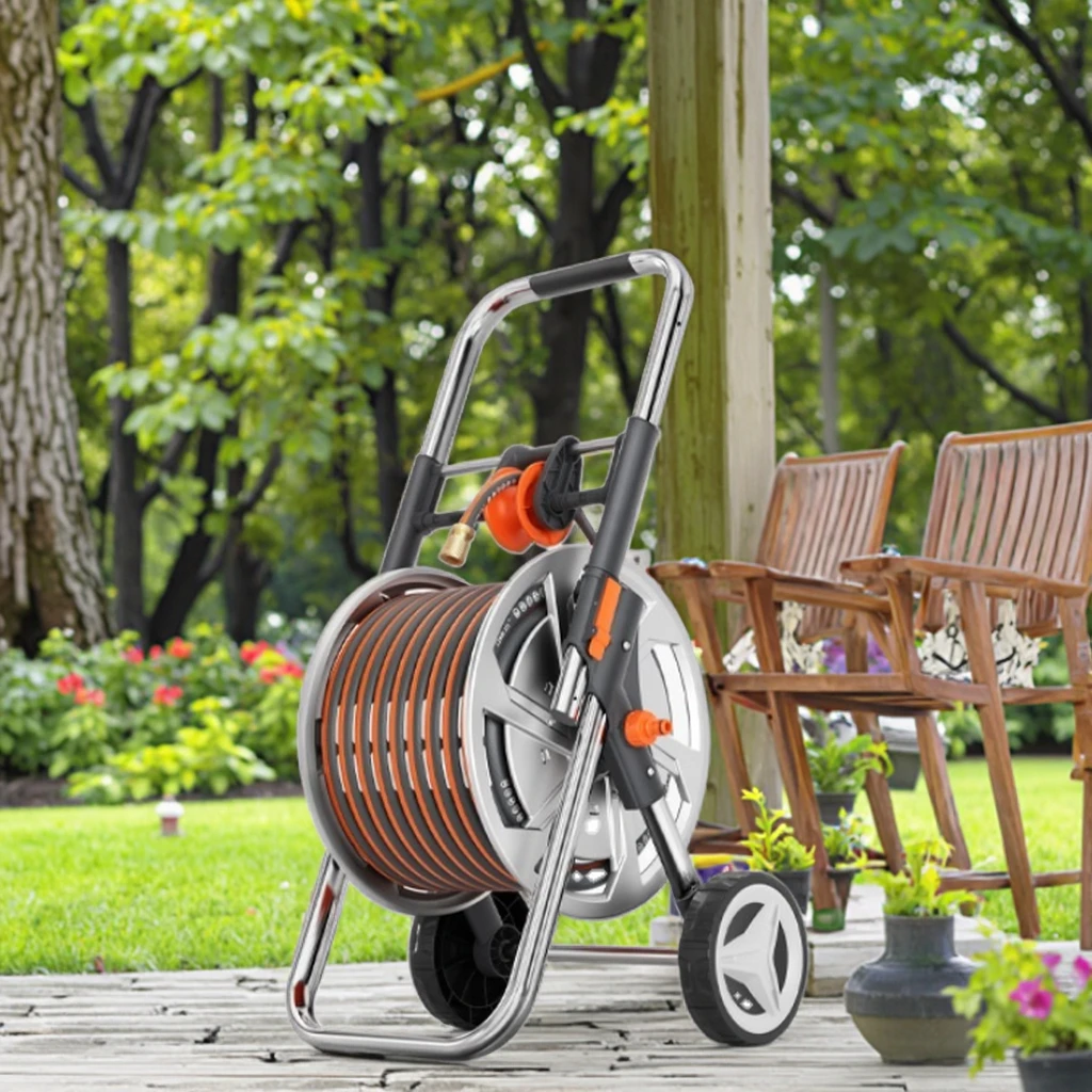 Folding large-capacity stainless steel garden scroll storage car full set of car wash watering tools space saving expert