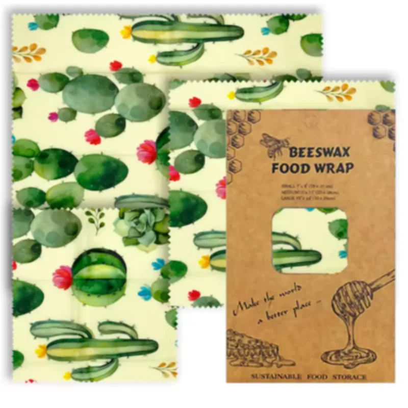

3PC/SET Environmental Organic Cotton Wax Cloth Replace Household Plastic Wrap Reusable and Washable Orange Pattern