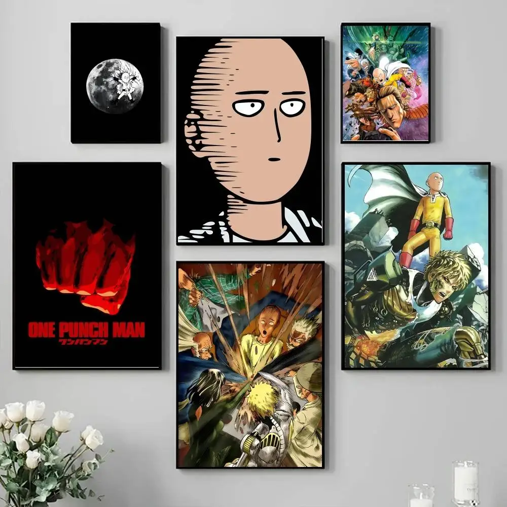 Cartoon Anime Funny O-One-P-Punch Man Manga Poster Self-adhesive Art Waterproof Paper Sticker Coffee House Bar Room Wall Decor