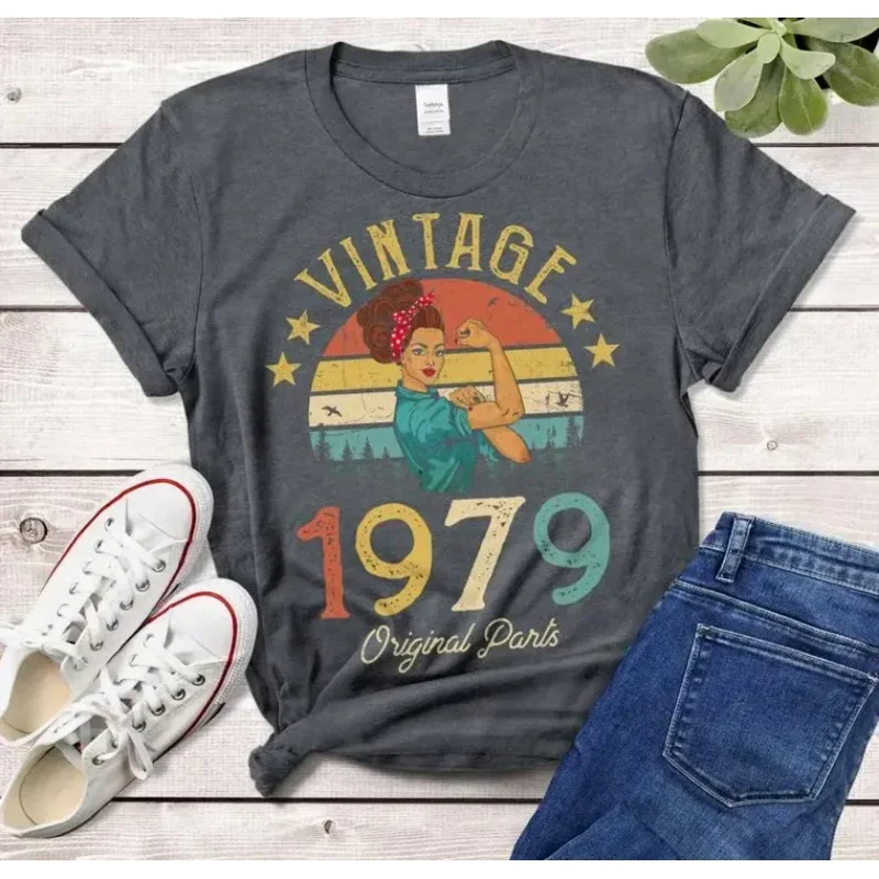 Women's vintage cotton T-shirt 1979 tee made in 43st birthday gift cotton plus size Lady clothing o neck aesthetic short sleeve