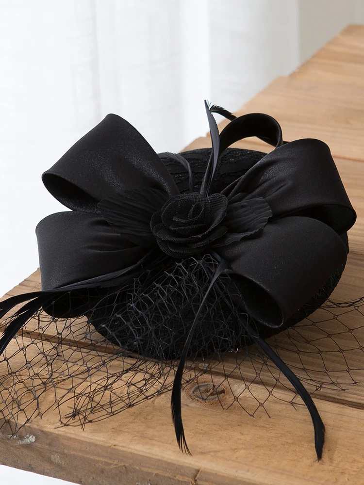 

Vintage Black White Flower Bow Fascinator Hat Headpiece Race Derby Cocktail Party Wedding Women Fascinator Veil Hair Accessories