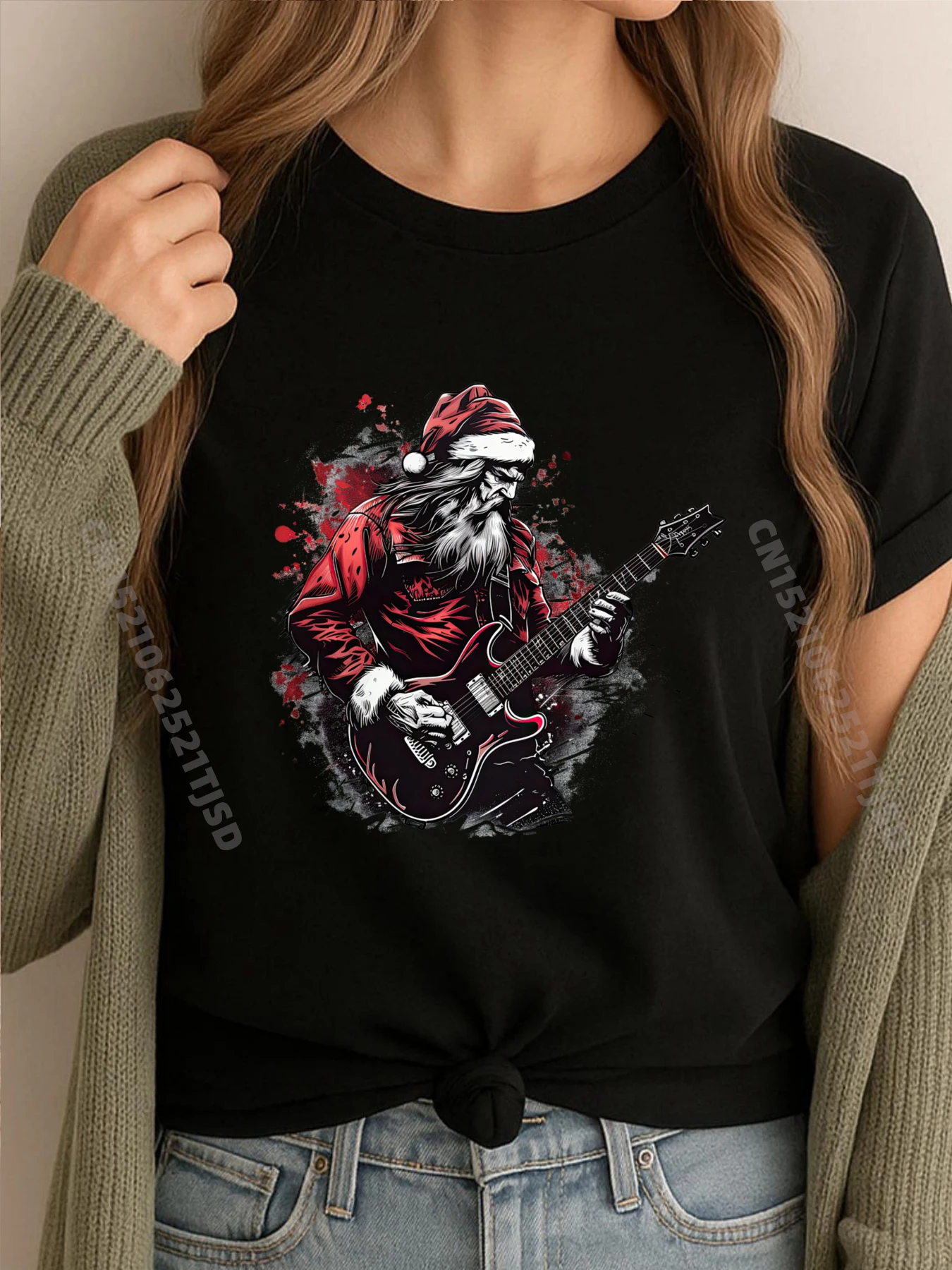 

Rocker Santa Electric Guitarist Rebel Xmas 5362, черная футболка большого размера, мужские футболки, потертые пасхальные воскресные