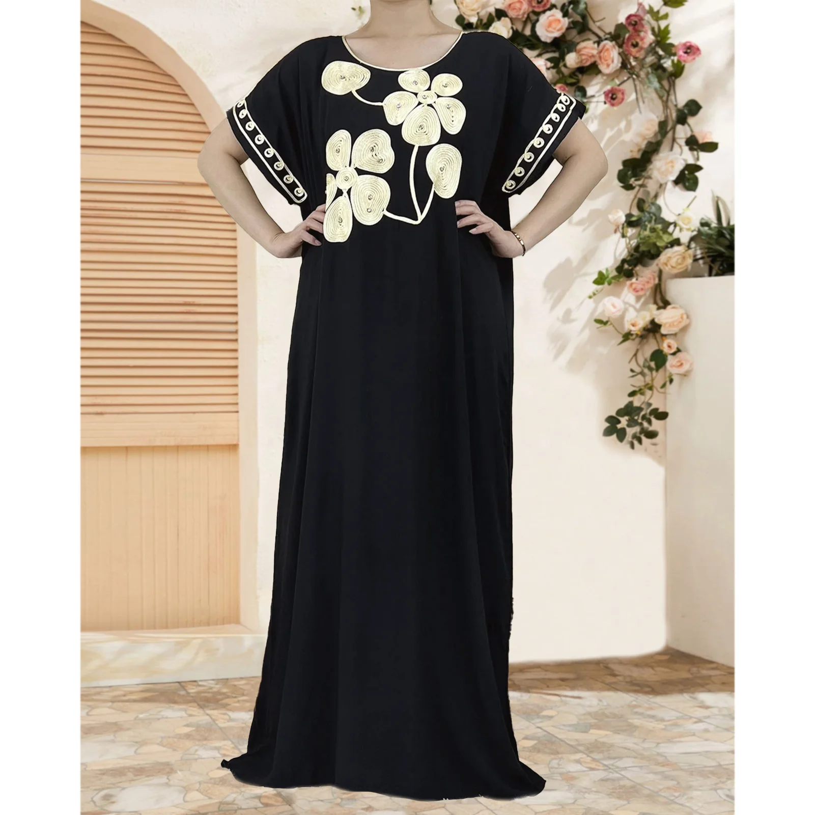 

Traditional Dress African Plus Size Short Sleeve Abaya for Women's Kaftan Casual Home Dashiki Loungewear Cover up Moroccan