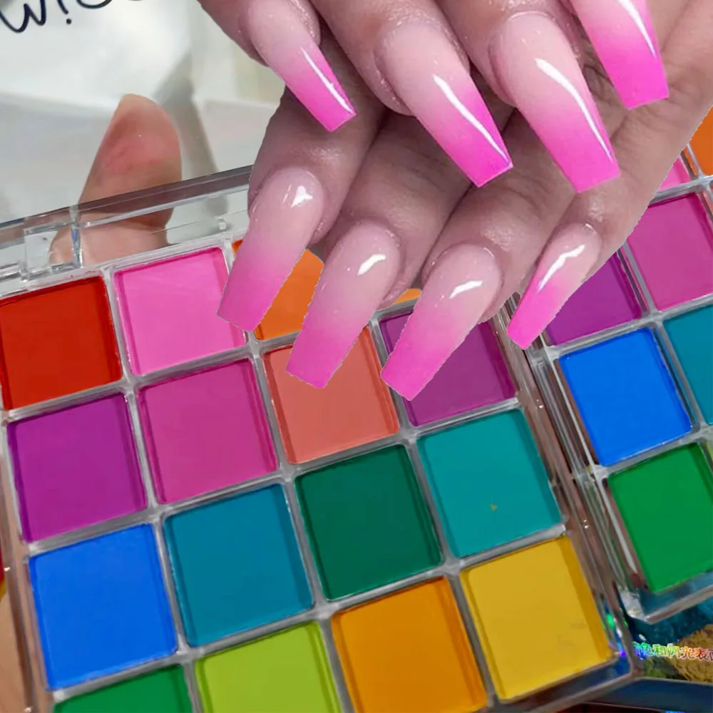 4/6/9/16 Kleur Ombre Nagel Poeder Effen Gradiënt Pigment Wrijven op Nagels Pat-pat Poeder Oogschaduw Glitter Nail Art Palet Poeder