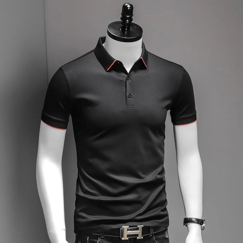 For T Shirt Men Solid Color Polo Shirt Summer Thin Lapel Pullover Short Sleeve T-Shirt Cotton Business Casual Top Men's Clothing