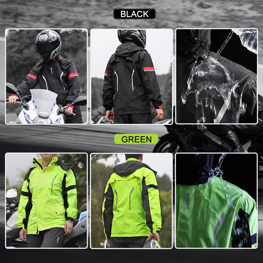 WOSAWE Men Motorcycle Raincoat Motorbike Rain Wear Moto Raincoat Rain Coat Jacket Pants Biker Rainwear Waterproof Moto Man Women