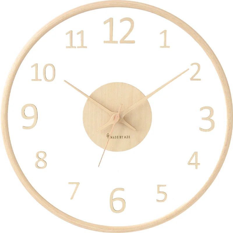 

Solid Wood Transparent Glass Wall Clock Living Room Home Stylish Wall Light Luxury Nordic Creative Decoration Clock