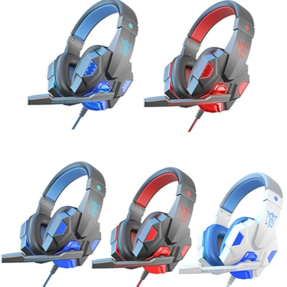 Headphone Berkabel Komputer Bercahaya dengan Mikrofon Earphone Gaming Berkabel Dapat Disesuaikan Subwoofer Penutup Telinga Besar