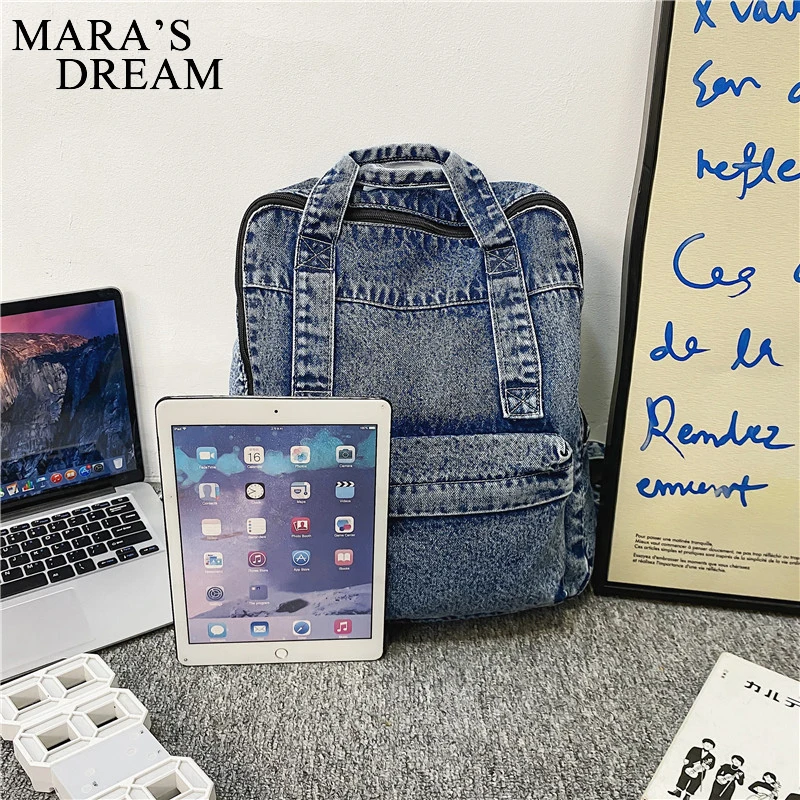 Mara\'s Dream Denim Women Backpack Retro Travel Bagpack Large Capacity Backbag College Student School Bags for Teenager Girls