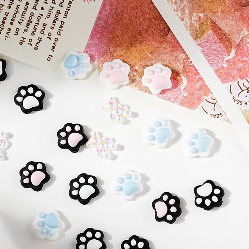 50pcs Cartoon Cat Paw Nail Art Resin Rhinestones Mix Colors Nail Art Charms Cat Paw Shaped Manicure Supplies