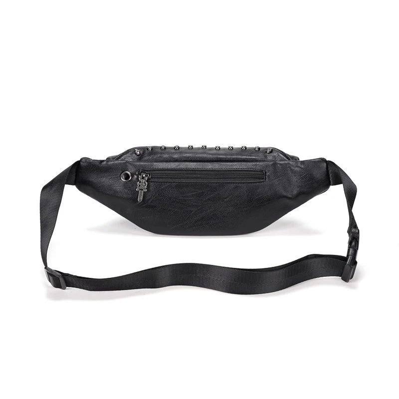 Imagem -03 - Annmouler Estilo Punk Caixas de Crânio de Couro Preto Pacotes Unisex Designer Bolsa Bolsa de Telefone Rebite Bolsa Ajustável Fanny Pack 2023