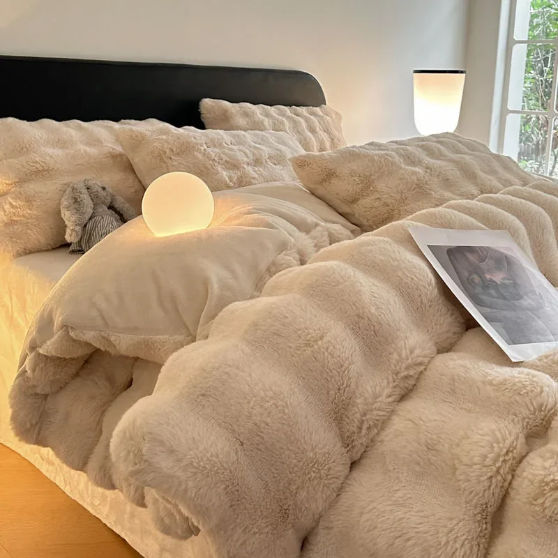 Rabbit Plush High Weight Four Piece Set Beddings Thickened Cozy Bedding Set Anti-static Comfortable User-friendly Quilt Cover