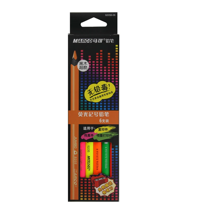 6 stks/set Hot Koop MARCO 9205B 6 Kleuren Fluorescerende Kleur Lood Potlood Multifunctionele Dikker Marker Potlood