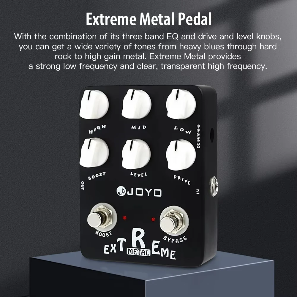 JOYO JF-17 Extreme Metal Distortion Gitaareffectpedaal met 3-bands EQ en Sweep Mid-Freq-knop Bereik Metal Rock Punk-geluiden