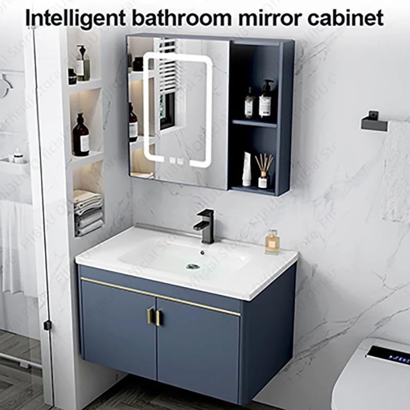 

Multifunctional Bathroom Cabinets Mirror Cabinet Integrated Washbasin Bathroom Vanity Cabinets Ceramic Sink Bathroom Furniture