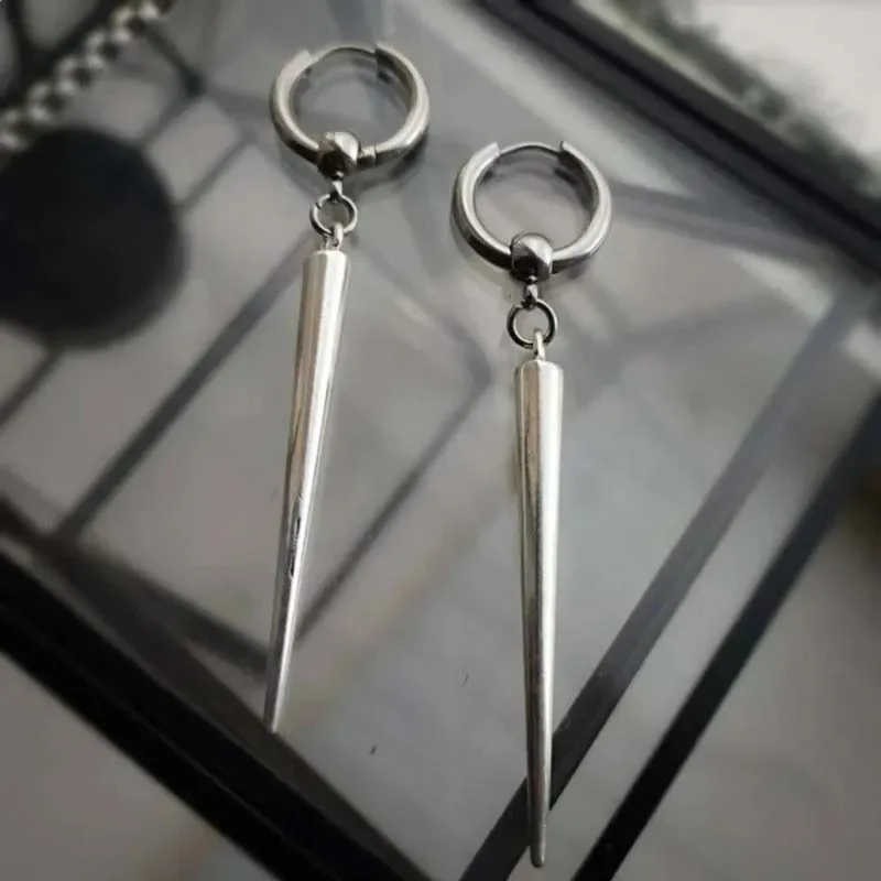 Punk Hip Hop Silver Color Rivet Drop Earrings for Women Men Gothic Metal Geometric Cone Pendant Earrings Y2K Party Jewelry Gifts