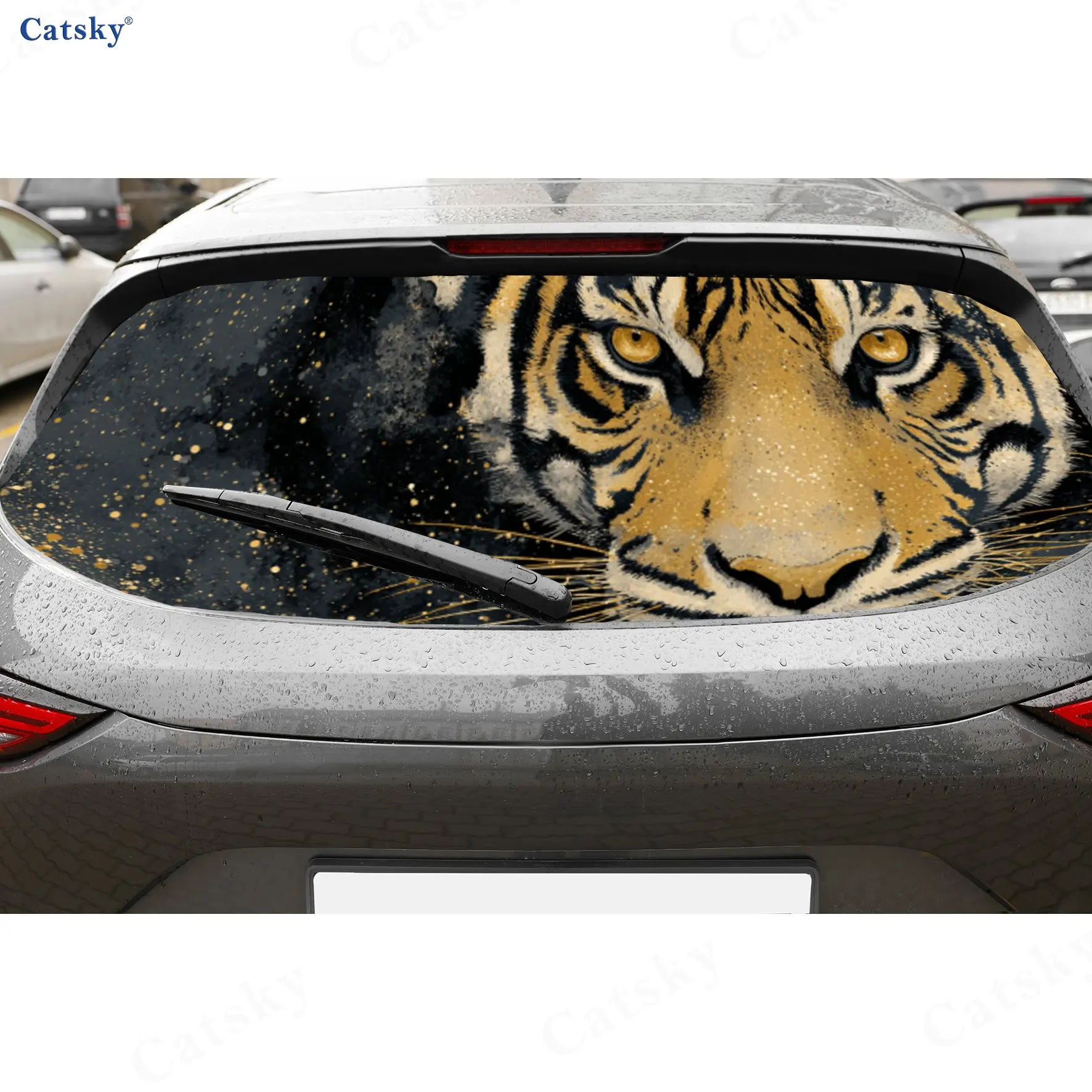 

Golden Tiger Power Adventure PVC Perforated Car Vinyl Wraps, Durable Car Rear Windshield Sticker, Waterproof Car Rear Window Dec