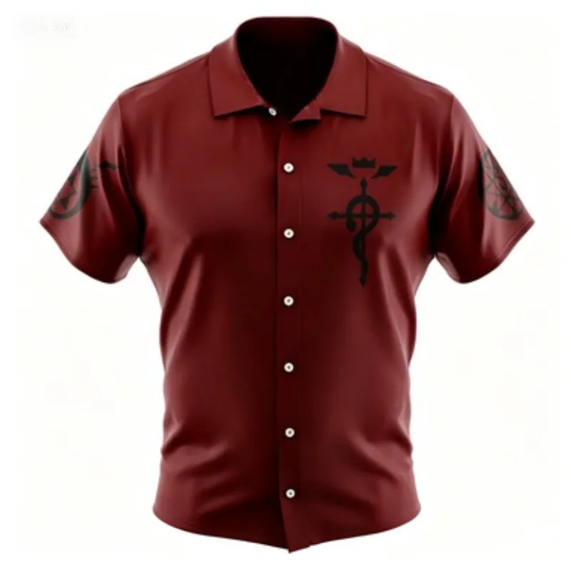 2026 Men's Summer Casual Collar Shirt Anime Short Sleeved Shirt Loose Casual Half Sleeved Shirt