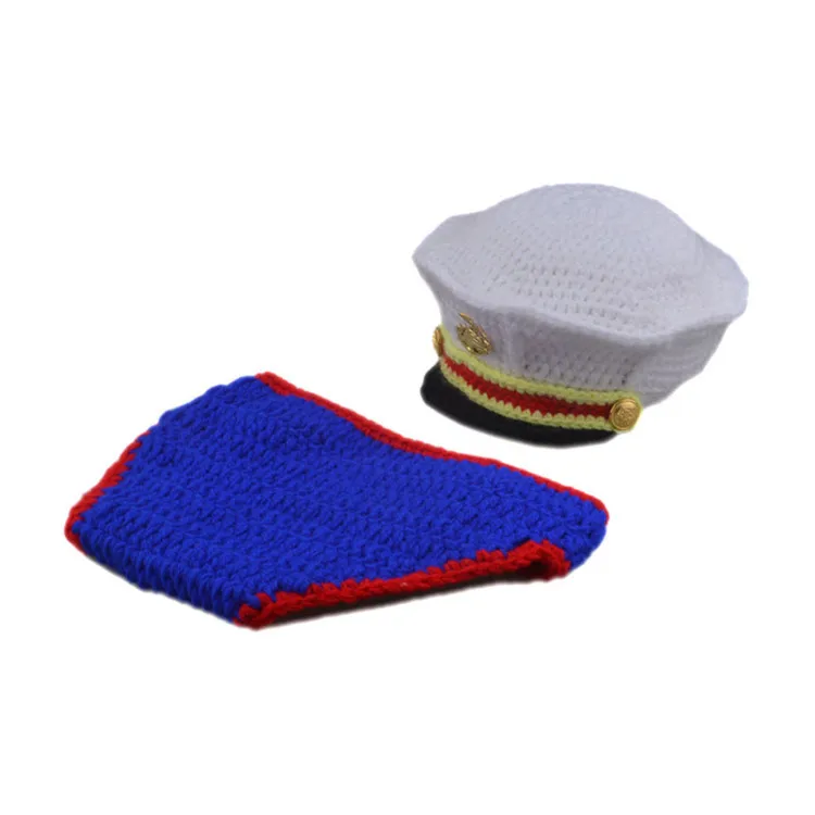 Newborn Photography Outfit Baby Police Uniform US Marine Corps Costume Boy Photo Clothing Baby Suit Newborn Photo Knitted Hat