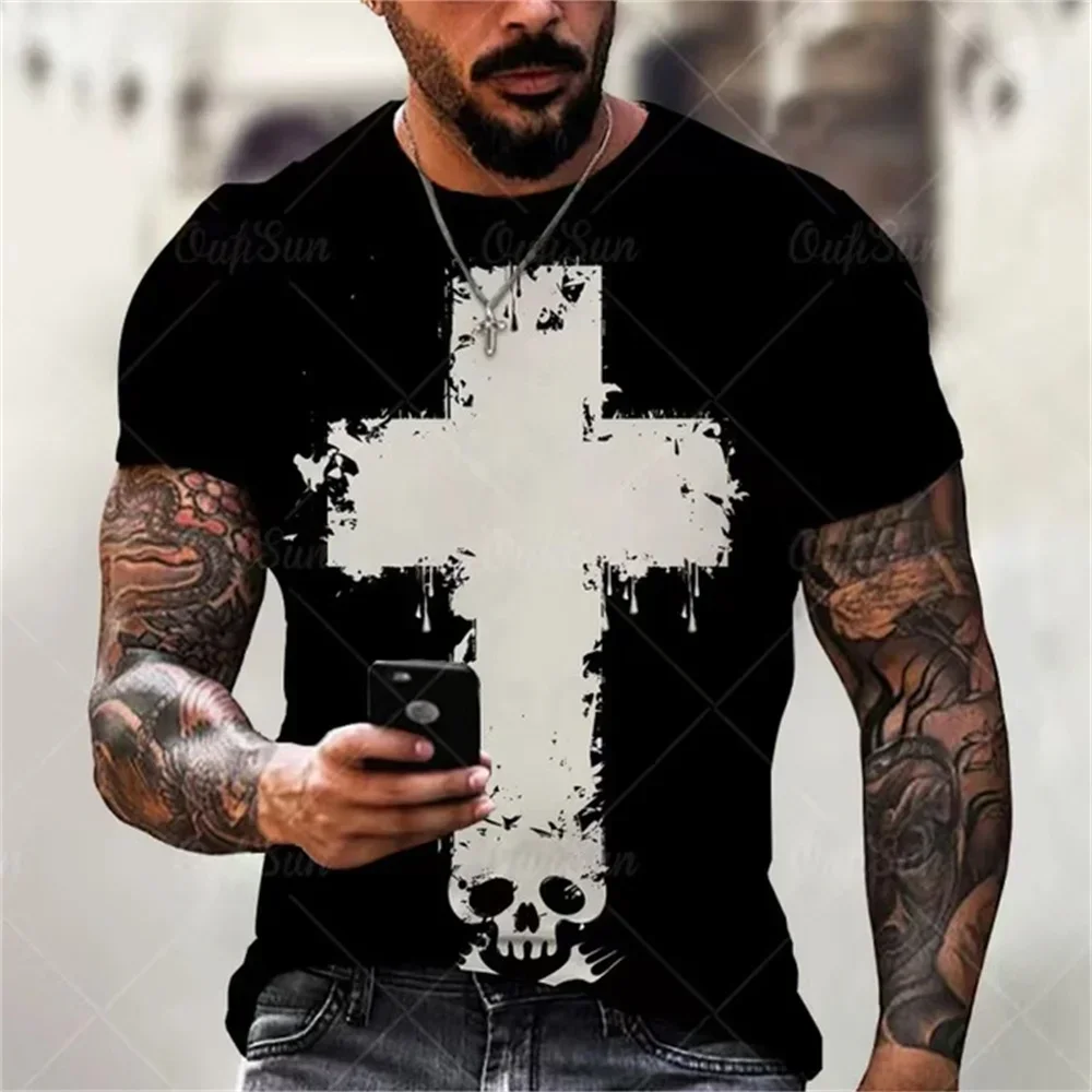 Christian Mens Clothing T Shirts Oversized T Shirt Gothic  Jesus Christ Cross 3D Print O-neck Tops Vintage Hip Hop Short Sleeve