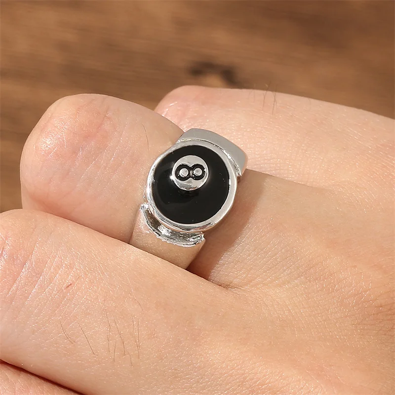 Number 8 Black Pool Billiard Ball Ring for Man, Personality Charm, Cocktail Party Accessories, Eight , image 3