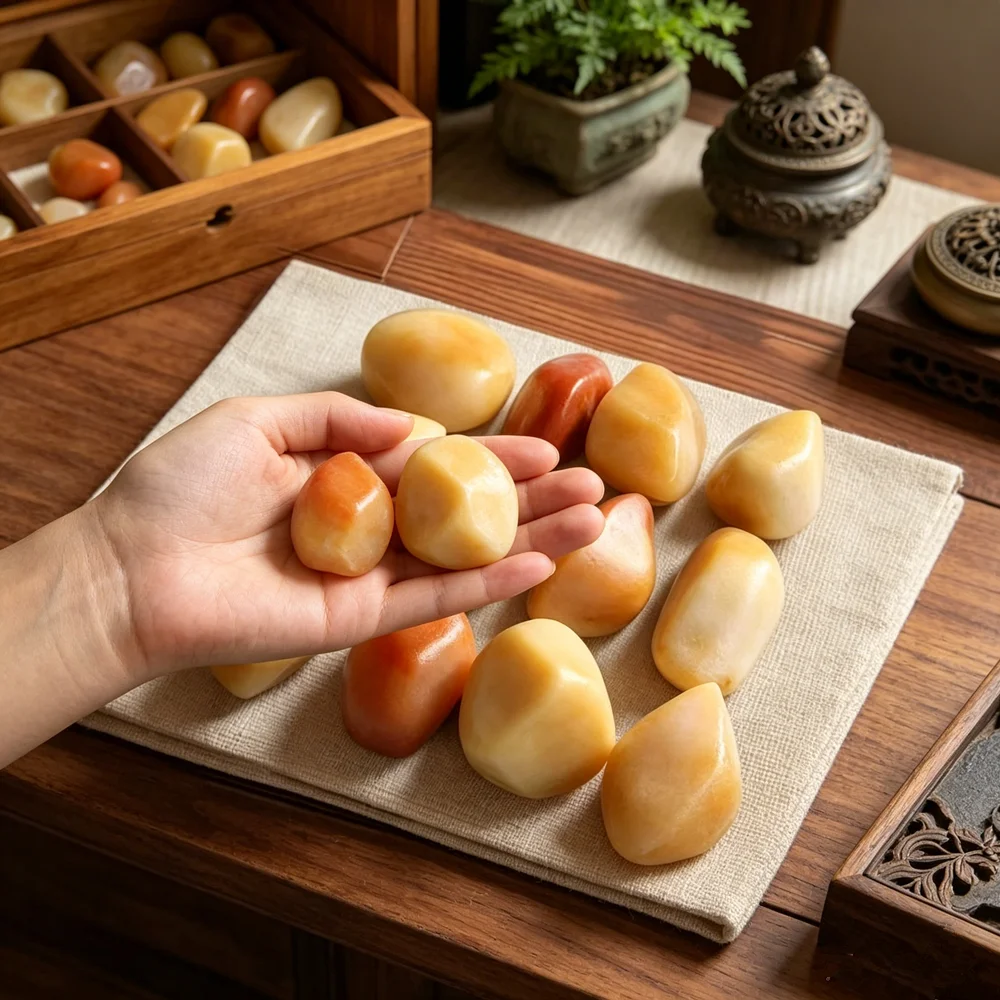 Natural Gobi Golden Silk Jade Stone Healing Crystal for Home Decoration Collection Handheld Tumbled Gemstone